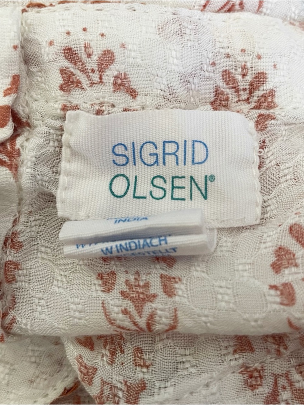 Sigrid Olsen Block Print Embroidered Peplum Top - Picture 6 of 6